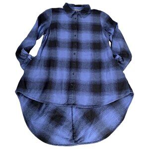 Lisa Rinna Top Womens S Blue Black Plaid Tartan High Low Drop Tail Shirt QVC